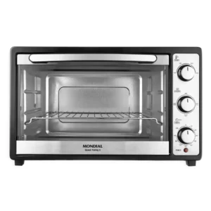 forno elétrico de bancada mondial 52 litros frn 52 b grand family ii, preto/inox, 1800w, 110v
