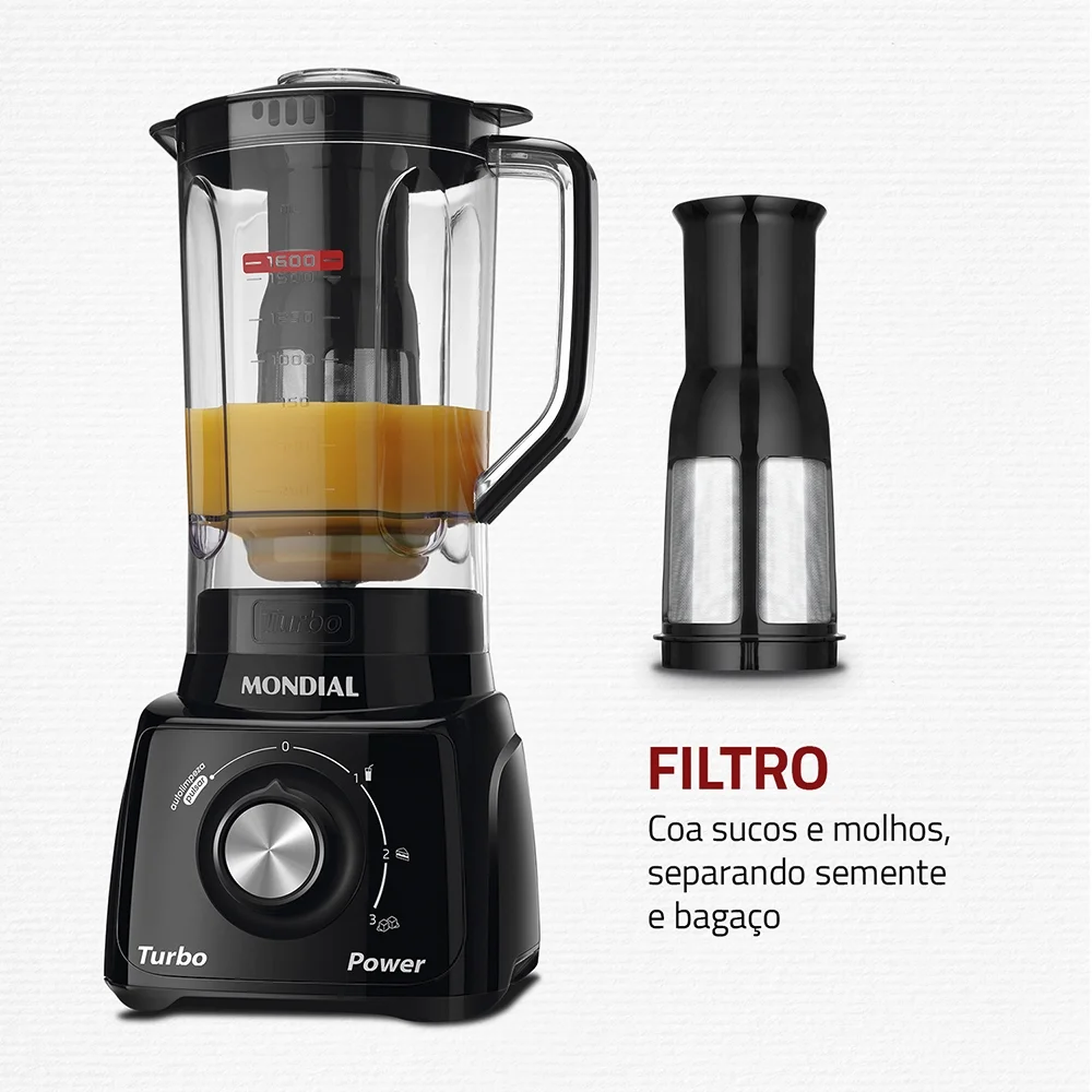 liquidificador mondial l 99 com filtro copo cristal, 3 velocidades + pulsar, 550w, preto, 110v liquidificador mondial l 99 com filtro copo cristal, 3 velocidades + pulsar, 550w, preto, 110v