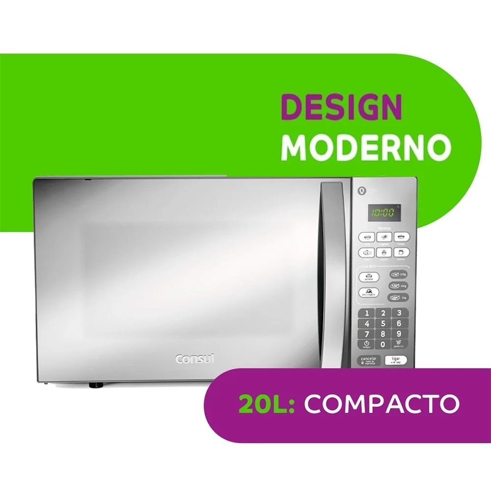 micro ondas consul 20 litros cm020bf função descongelar, espelhado, design moderno, cinza, 110v micro ondas consul 20 litros cm020bf função descongelar, espelhado, design moderno, cinza, 110v