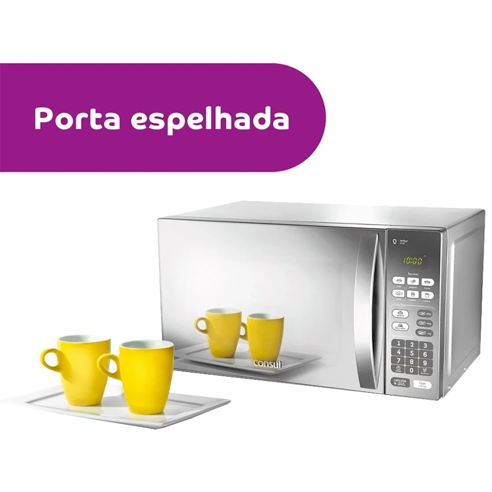 micro ondas consul 20 litros cm020bf função descongelar, espelhado, design moderno, cinza, 110v micro ondas consul 20 litros cm020bf função descongelar, espelhado, design moderno, cinza, 110v