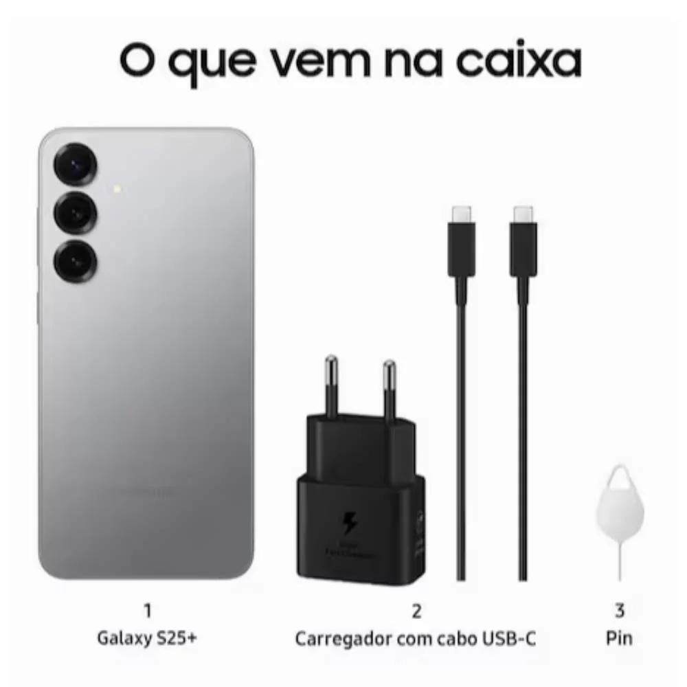 samsung galaxy s25+ 5g, 512gb, 12gb ram, câmera tripla 50mp, tela 6.7" – titânio prata samsung galaxy s25+ 5g, 512gb, 12gb ram, câmera tripla 50mp, tela 6.7" – titânio prata